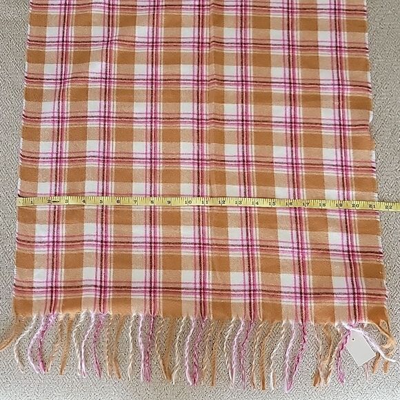 LOFT Outlet Plaid Cream Caramel Brown Pink Maroon Fringed Hem Winter Scarf - Picture 5 of 7